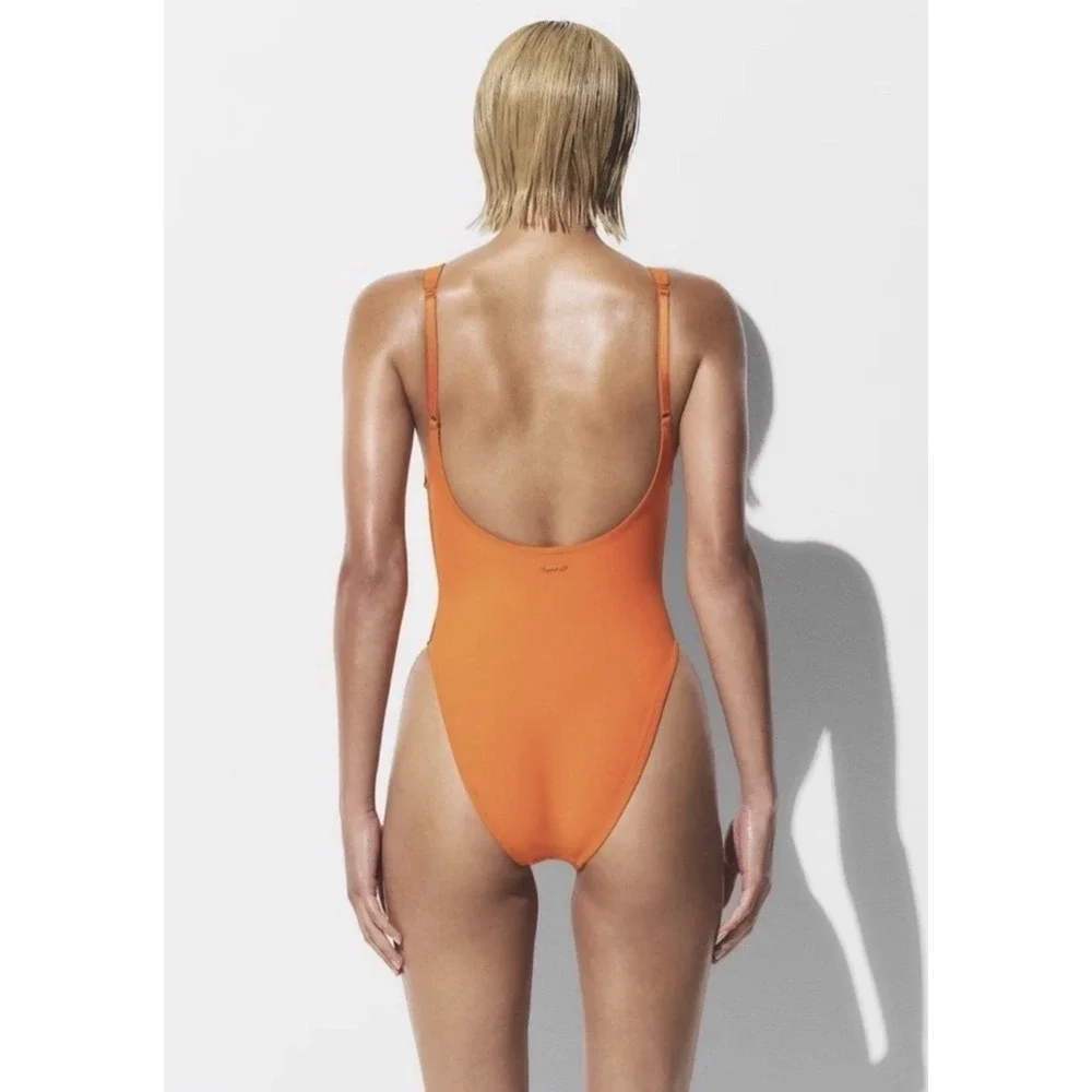NWT SKIMS Signature Swim Scoop Neck One Piece Swimsuit Sz L Tangerine